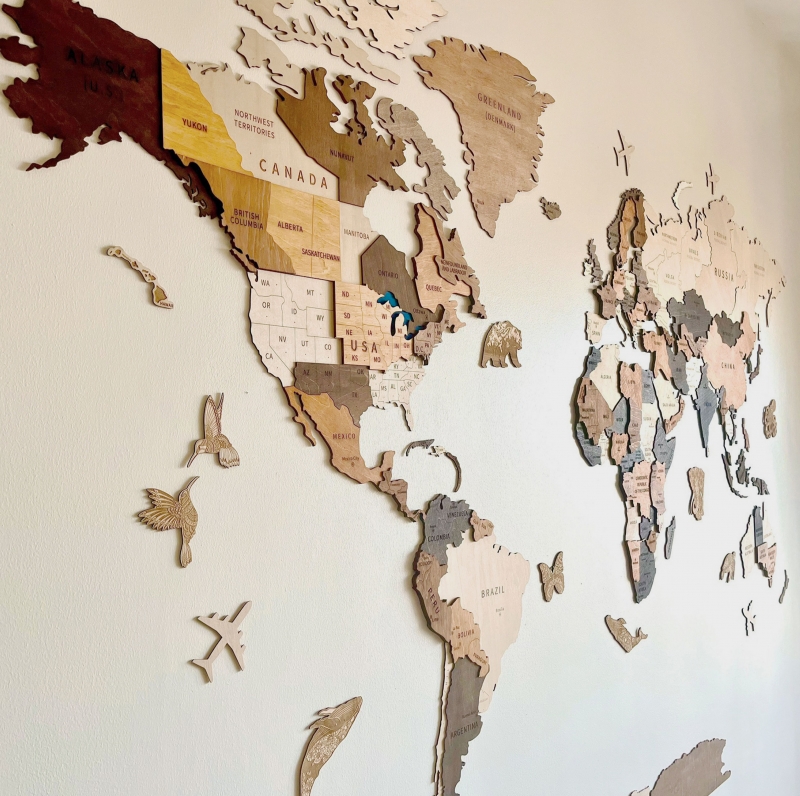 Bản đồ thế giới bằng gỗ cắt cnc