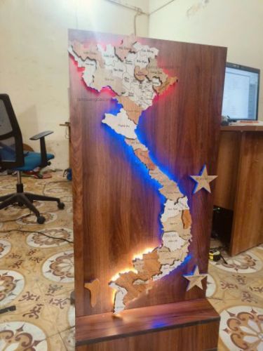 Bản đồ việt nam bằng gỗ đèn led di động