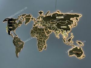 BẢN ĐỒ THẾ GIỚI BẰNG INOX SÁNG ĐÈN