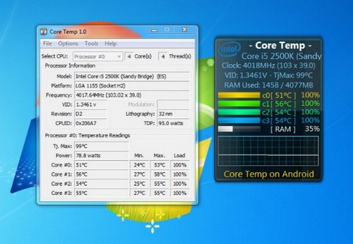 Phần mền đo nhiệt đọ máy tính CPU (Phần mền core temp))